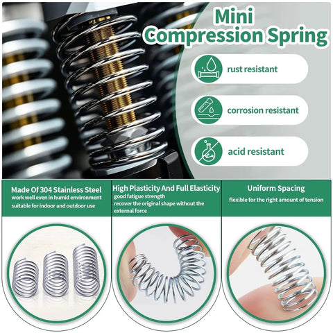 All Purpose Stainless Steel Dowel Pins And Compression Springs Kit 370Pcs For M2 To M5 Sizes 304 Grade Pins And Springs
