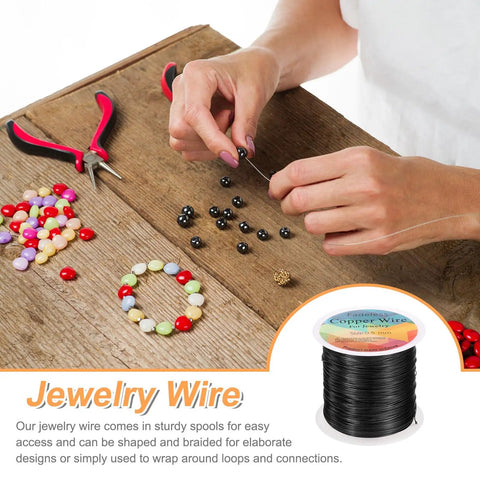 Person crafting with Black 24 Gauge Copper Craft Wire 203 Ft For Jewelry Making Beading Wrapping, using pliers and beads.
