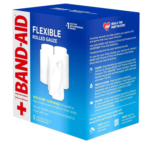 Flexible Sterile Rolled Gauze Dressings For Minor Wounds With Soft Padding And Instant Absorption 3 Inches By 2.1 Yards Value Pack Of 5 Band Aid Brand Of First Aid