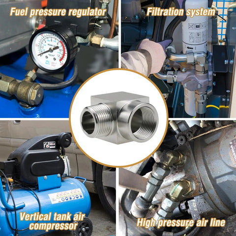 Napredak 90° NPT elbow pipe fitting, 3/8 in male to 3/8 in female, forged stainless steel, high-pressure, 4350 psi, 1 pc