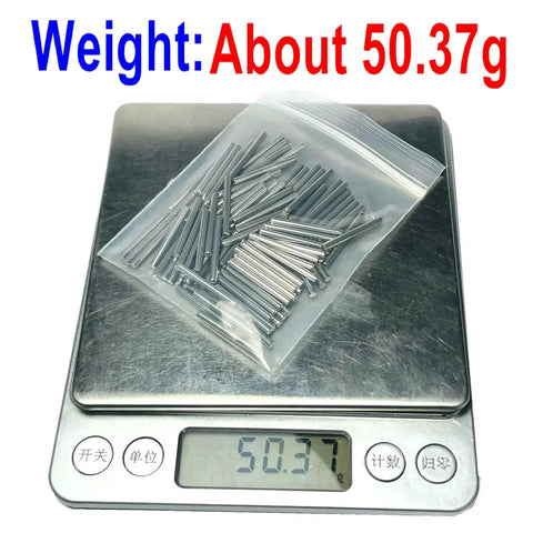 100 Pack 2mm By 20mm Dowel Pins Metal Dowel Pins M2 For Wood Furniture Shelves 304 Stainless Steel on scale at 50.37g
