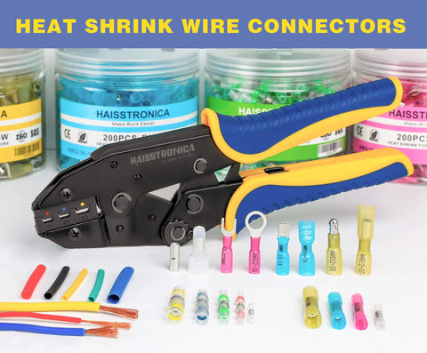 Haisstronica 260pcs heat shrink spade connectors kit with crimping tool and male/female terminals