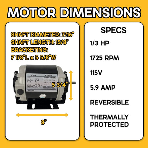 1/3 HP Belt Drive Motor GF2034 1725 RPM 48FR Single Unit dimensions and specs display