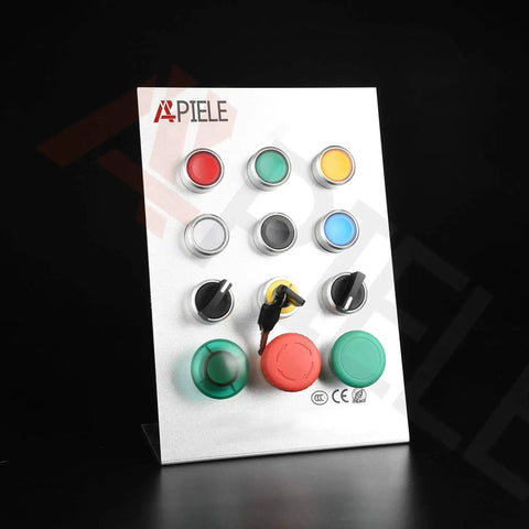 Display of various control panel buttons including 22mm 2 Position Maintained Selector Switch 10A 440V Pack Of 2 Plastic Body.