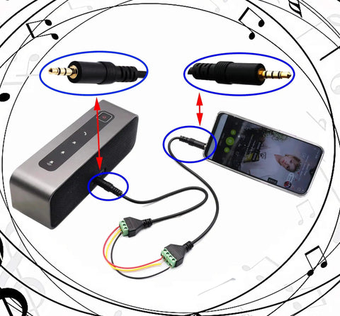 3.5mm Audio Male to 2 Pin Bolt Screw Terminal Female Cable Extender, 30cm Long, 12 Inch, Stereo Headphone Adapter, Black