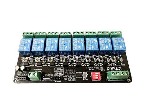 8 Channel I2C Relay Board With USB C Dual Power 3V3 And 5V SPDT 10A EMR DIN Rail Ready, 8 relays, top view