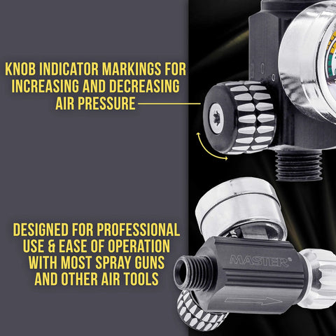 Master brand airbrush regulator with gauge and knurled knob for spray guns, 0–140 PSI