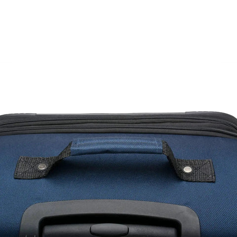 Top handle close-up of Aviron Bay Expandable Softside Luggage With Spinner Wheels Navy Large 31 Inch For Weeklong Trips