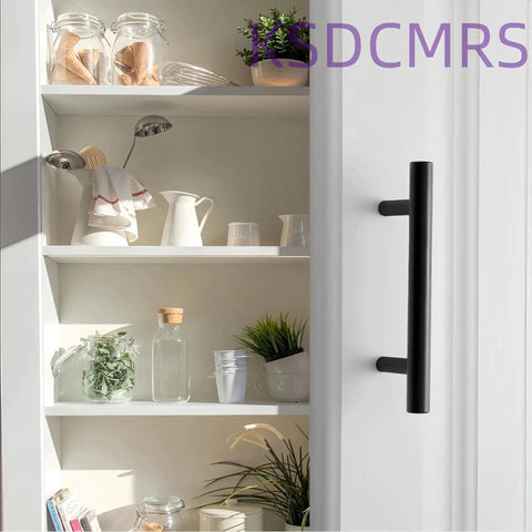 Kitchen cabinet with 5 Inch Matte Black Stainless Steel Cabinet Pulls Heavy Duty Round Corner Drawer Handles With 3 Inch Hole Center