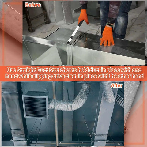 Pro Grade Duct Stretcher Tool With Straight Body Design 16 Inch Metal being used for ductwork alignment by HVAC installer