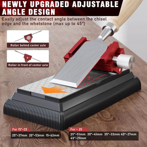 All In One Honing Guide With Whetstone For Woodworking, Upgraded Centering Sharpening Jig, showing adjustable angle design