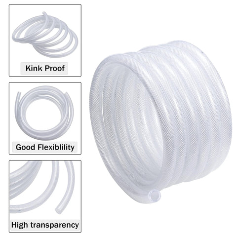 DAVCO 1-inch ID braided clear vinyl tubing, 25 ft, with two stainless clamps; reinforced PVC, BPA-free