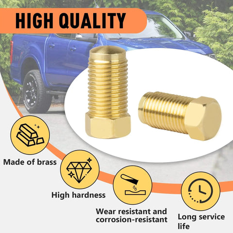 Four brass brake line plugs with hex heads, 10mm M10x1.0 thread, 1/8 NPT male, for blocking brake master cylinder ports