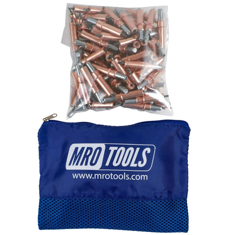 1/8 Inch Cleco Sheet Metal Fasteners Kit With 100 Pieces, plier operated, copper finish, mesh carry bag shown