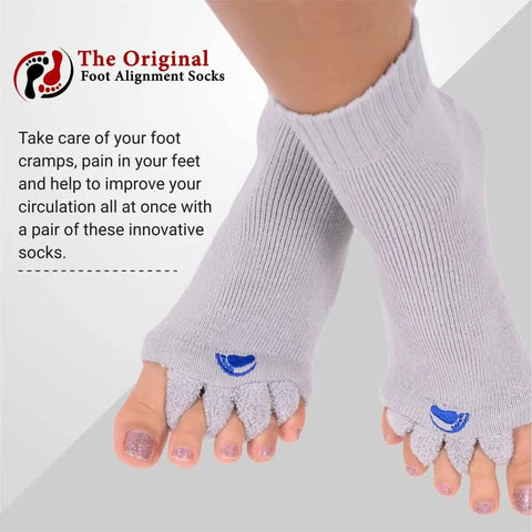 Foot Alignment Socks With Toe Separators For Men And Women, Toe Spreaders For Pain Relief And Realignment, worn on feet