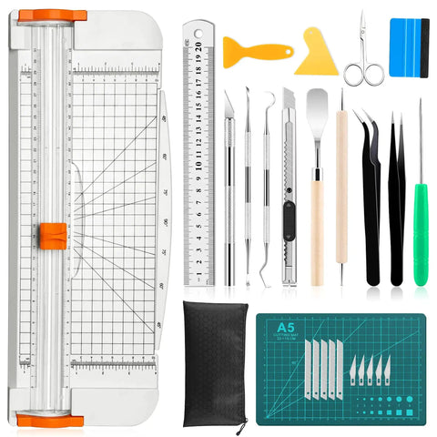 27 Piece Craft Weeding Tools Kit For Vinyl With Utility Knife Set And 12 Inch Paper Cutter Trimmer Great For Scrapbooking