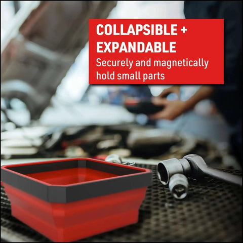 Magnetic Collapsible Parts Tray Organizer Set Of Three In Red Green And Orange for DIY tool parts with a low profile.