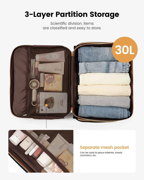 Rolling Laptop Bag For Women With Wheels 17.3 Inch Laptop Briefcase interior storage compartments showcasing 3-layer partition and mesh pocket for organization.
