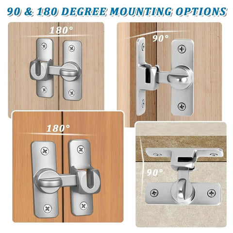 Two Pack Ninety To One Hundred Eighty Degree Barn Door Lock Flip Latch Hardware No Drill Punch Free Design Heavy Duty Security