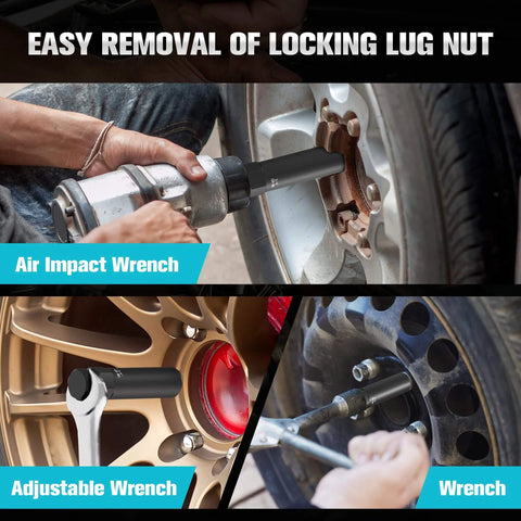 Using 8 Piece Spline Lug Nut Removal Tool Kit Master Key Set for Stripped Frozen Rusted Wheel Locks on car wheel