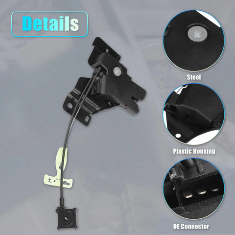 Replacement Rear Liftgate Door Lock Actuator With Cable For Lincoln Town Car 2008 2009 2010 2011, steel and plastic details shown
