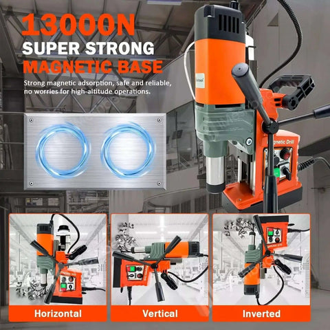 Workhorse 1400W Magnetic Drill Press With 2 Inch Capacity And 810 RPM Stepless Speed Reversible Direction 13000N Magnetic Force