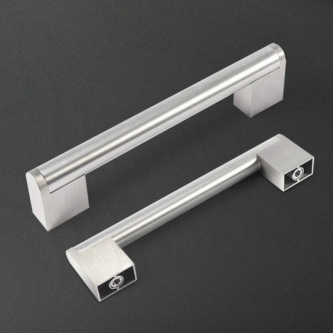 10 Pack 5 Inch Cabinet Pulls Brushed Nickel Finish With Stainless Steel Tubes shown in detail against dark background