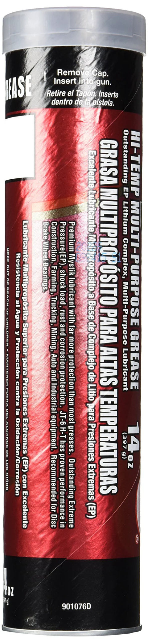 Mystik JT-6 multi-purpose hi-temp grease cartridge, 14 oz, red and black label for automotive use