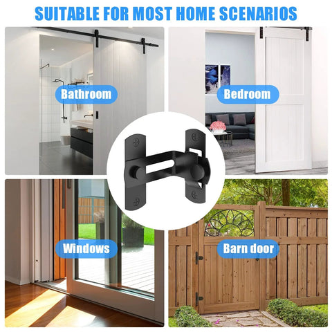 90 Degree Flip Barn Door Lock For Privacy And Security 304 Stainless Steel Gate Latch shown for bathroom, bedroom, windows, barn door use