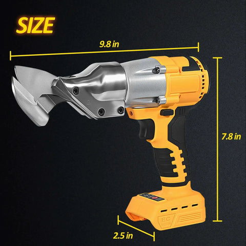 Beast Mode Cordless Metal Shears For Quick Sheet Metal Cuts With 600W Brushless Motor Electric Metal Cutting Shears Compatible With 20V Max Battery Power Metal Cutter For Stainless Steel Aluminum And Plastic, side view with dimensions.
