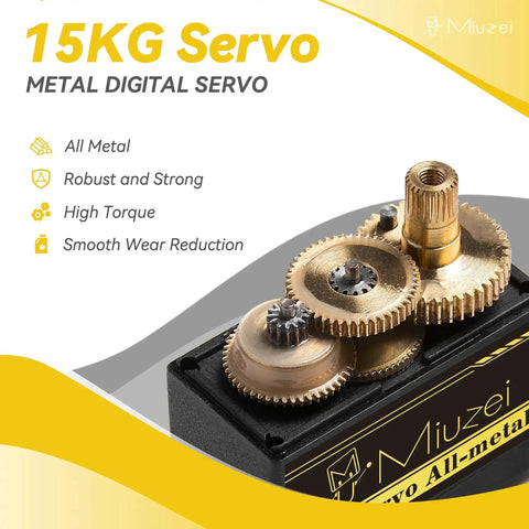 MG996R Metal Gear Digital Servo Motor for RC Projects, showcasing metal gears, 15kg torque, all-metal design, for cars and robots.