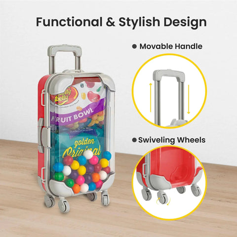 Cool Mini Suitcase Party Favor Boxes With Wheels For Gifts And Treats Realistic Red Travel Themed Luggage Style Boxes Front View