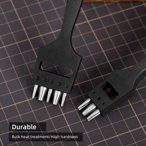 Brogue Style Leather Hole Punches 5 Hole Puncher for DIY Leatherwork, metal perforating tool on grid background