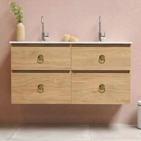 Bathroom cabinet with Solid Brass Ring Pulls Set Of 2 for drawers and cabinets, 2.4 inch overall with ring pull 1.7 inch wide.