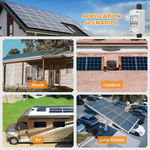 Application scenarios for 40Amp 550V DC Solar Panel Disconnect Switch For Solar PV Homes Mini Circuit Breaker Box Easy Install.