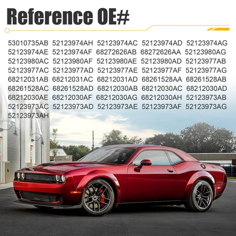 Red Dodge Challenger with reference OE numbers listed, suitable for Rear Driveshaft Center Support Bearing Replacement.