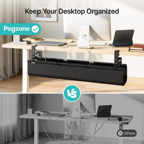 Under Desk Cable Management Tray 31.5 Inches No Drill Clamp Mount Wire Organizer installed beneath office desk.