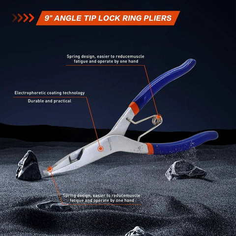 9 Inch Heavy Duty Snap Ring Pliers With Angled Tip Spring Loaded Lock Ring Pliers For Automotive Transmission Clutch Shafts