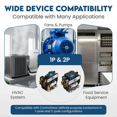 HVAC system, fan motor, food service equipment, and two 2 Pole Definite Purpose Contactors With 120V Coil 30 Amp