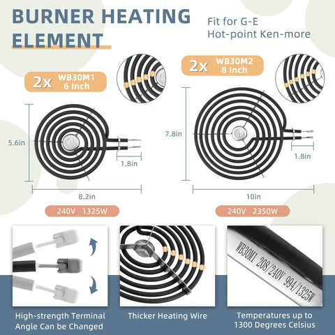13 Pack Black Porcelain Burner Drip Pan Set For GE Hotpoint Kenmore Electric Ranges, burner heating element dimensions