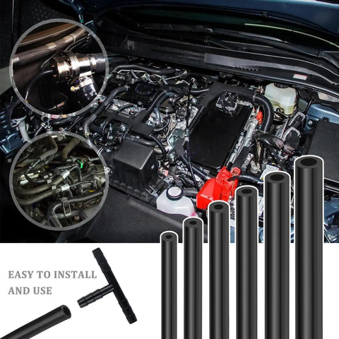 Silicone Vacuum Hose Kit With 6 Hoses Each 4.92 Feet And 64 Vacuum Line Connectors Total 70 Piece Set Universal Automotive Tubing