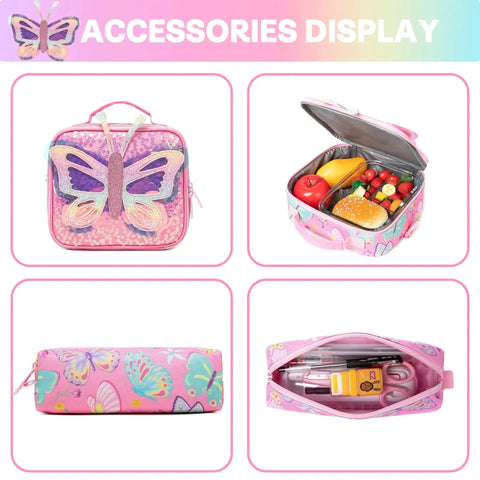 Rolling Backpack With Wheels For Girls 3 In 1 Travel Luggage Set Includes Lunch Box And Pencil Case Perfect For School And Sleepovers accessories display