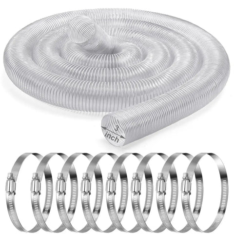 3 Inch 30 Ft PVC Dust Collection Hose With Stainless Steel Clamps Set Flexible Beefy Heavy Duty Clear Vacuum Hose Puncture Resistant