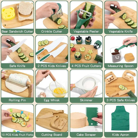 20 Piece Kids Safe Knife Set For Real Cooking, Montessori Kitchen Tools For Toddlers, Cooking And Baking Kit For Little Chefs