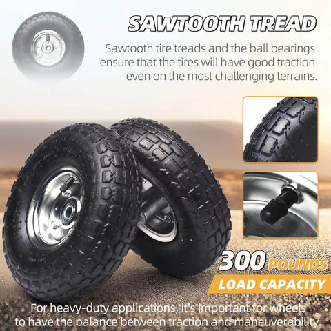 4 Pack 10 Inch Tough As Nails Replacement Tire And Wheel For 4.10/3.50-4 With 10 Inch Inner Tube, sawtooth tread design