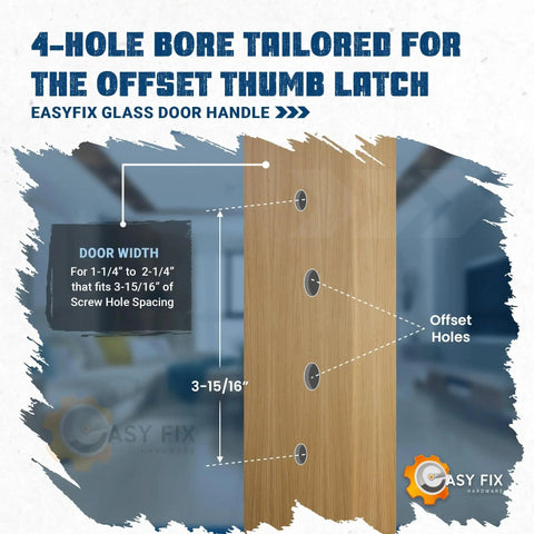 Legacy Sliding Glass Door Offset Latch Gold Handle Set Replacement Eight And One Half Inch Escutcheon Plate Fits Three And Fifteen Sixteenths Inch Screw Hole Spacing And One And Quarter To Two And Quarter Inch Door Thickness Sash Controls 2265 diagram indicating screw hole spacing.