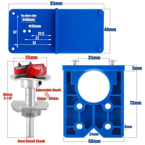 Concealed 35mm Hinge Jig Kit With Adjustable Depth Carbide Forstner Drill Bit For Hinge Boring Hole Saw Cutter For Door Hinges Drilling Guide
