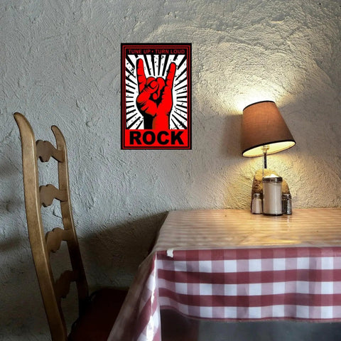 Music Tin Sign For Rock Fans Xanovir Metal Guitar Wall Decor 8x12 Inches With Pre Drilled Holes For Easy Hanging on wall.