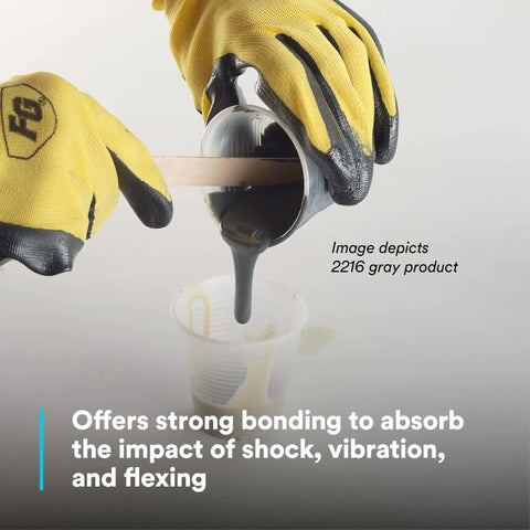 Person pouring Epoxy Adhesive 2216 Part B/A into a clear cup, showcasing the translucent high-performance heat-resistant bond.