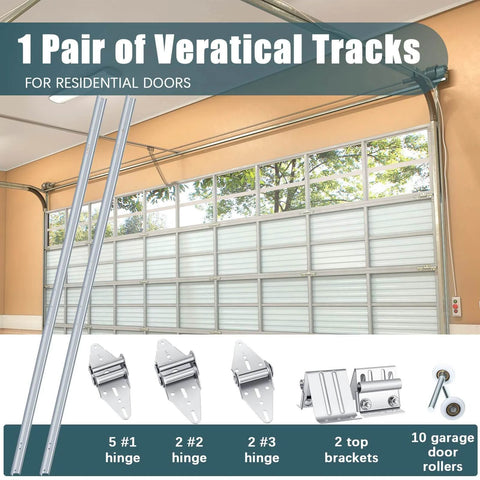 All In One Garage Door Replacement Parts Kit 45 Piece Set With Tracks Rails Doorpost Brackets Screws And Nuts Rollers Hinges And Top Brackets For A 7 Ft Tall Garage Door Easy Install And Durable Replacement Solution image including tracks and hardware